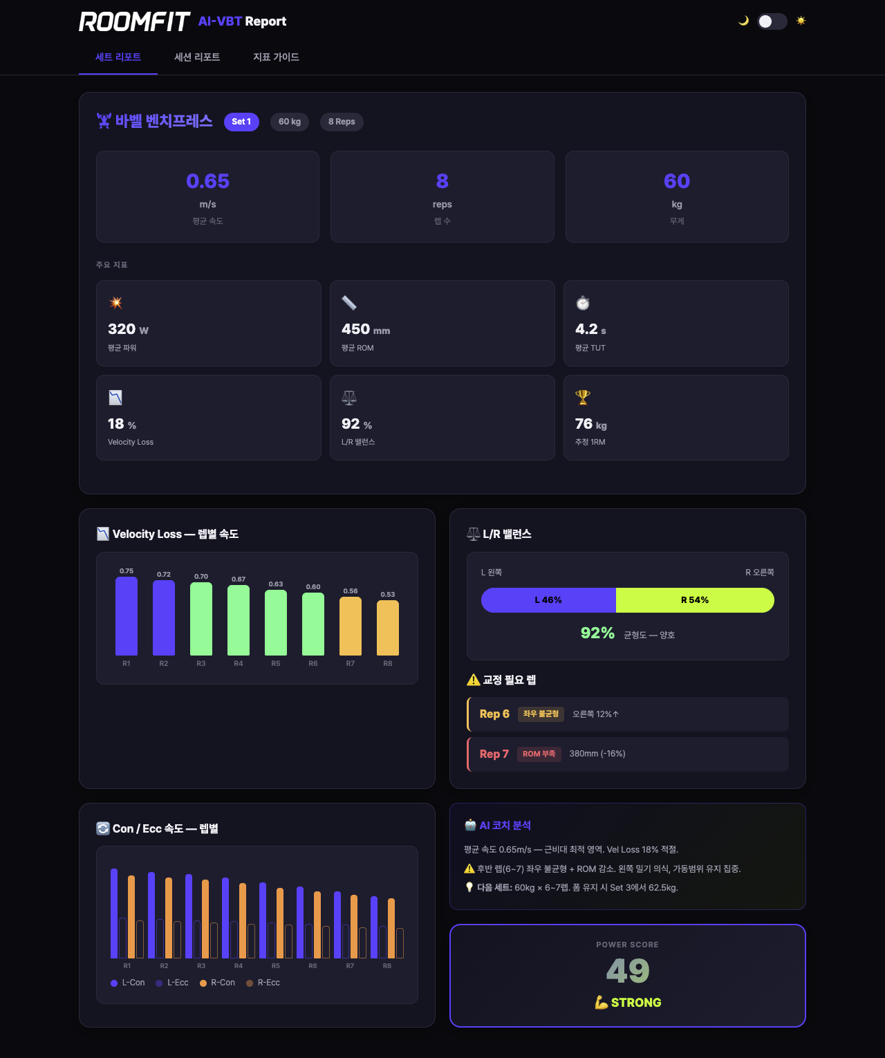 AI-VBT 리포트 — 세트 분석 대시보드